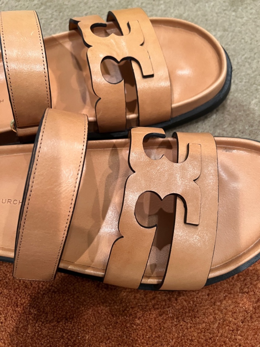 Tory Burch Inez Sport Slide Cognac Leather Double-T Slide Sandals Size 8 - Picture 5 of 6